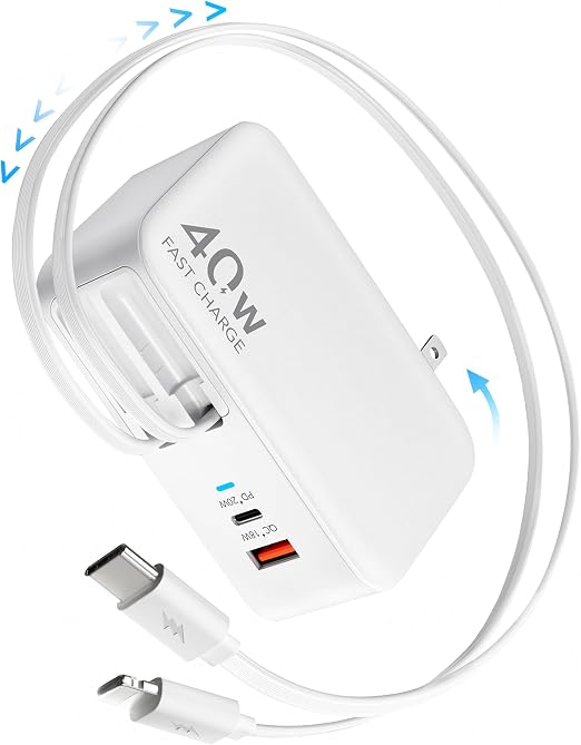 4-in-1 Retractable USB C Wall Charger,40W Fast Charging for Multi-Device