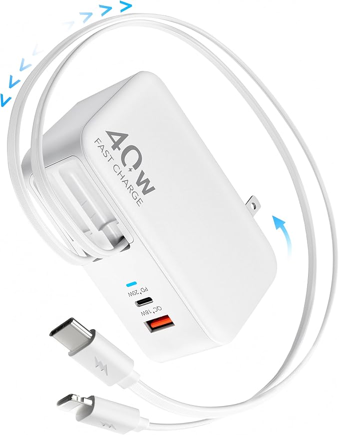 4-in-1 Retractable USB C Wall Charger,40W Fast Charging for Multi-Device