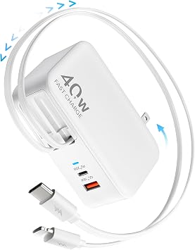 4-in-1 Retractable USB C Wall Charger,40W Fast Charging for Multi-Device