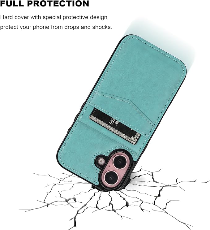 KIHUWEY Compatible with iPhone 16 Case Wallet with Credit Card Holder, Flip Premium Leather Magnetic Clasp Kickstand Heavy Duty Protective Cover for iPhone 16 6.1 Inch (Mint Green)