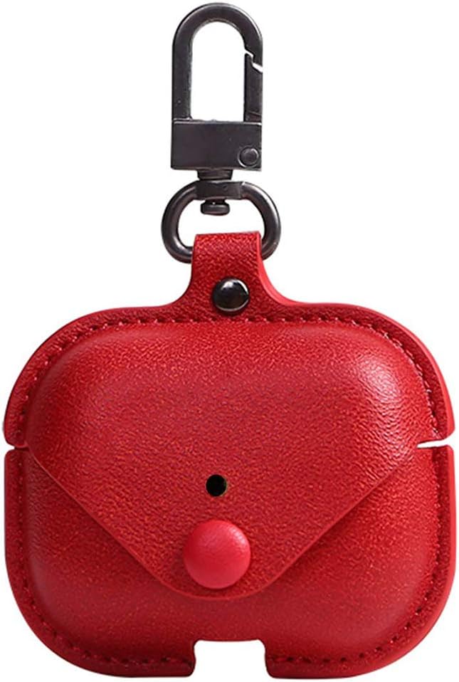 Genuine Leather Case Compatible with AirPods Pro Case 2nd/1st Gen (2023/2022/2019), VOMA Protective Cover for Apple AirPods Pro 2/Pro Wireless Charging Case with Keychain and Snap Lock Red