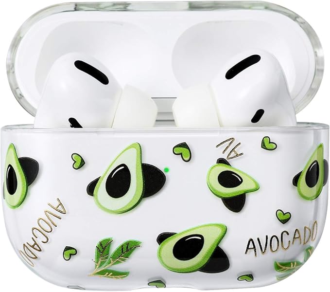 Airpods Pro Case Cover for Women,Compatible with Apple Airpods Pro Case Clear with Designs Patterns Airpods Pro Hard Case PC Shockproof [Front LED Visible ] Anti-Fall Full Protector, Avocado