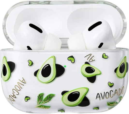 Airpods Pro Case Cover for Women,Compatible with Apple Airpods Pro Case Clear with Designs Patterns Airpods Pro Hard Case PC Shockproof [Front LED Visible ] Anti-Fall Full Protector, Avocado