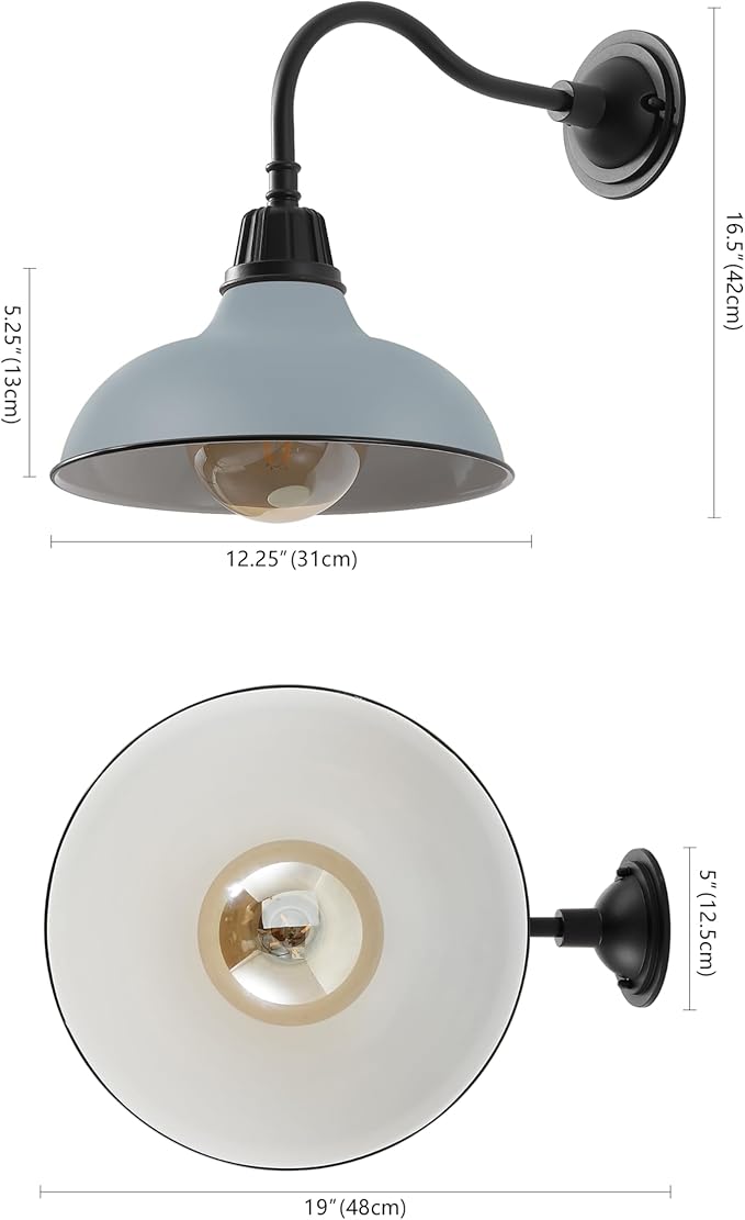 JONATHAN Y JYL7613N Aurora 12.25" 1-Light Farmhouse Industrial Indoor/Outdoor Iron LED Gooseneck Arm Outdoor Sconce for Entryway Lobby Kitchen Bathroom Bedroom Living Room Hallway, Matte Silver Blue
