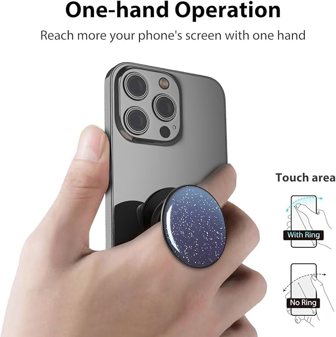Phone Grip Holder, Phone Ring Holder Finger Kickstand, Adjustable Metal Cell Phone Rings Gripper Stand Work with Magnetic Car Mount for iPhone Samsung &Other Phones - Sky Blue