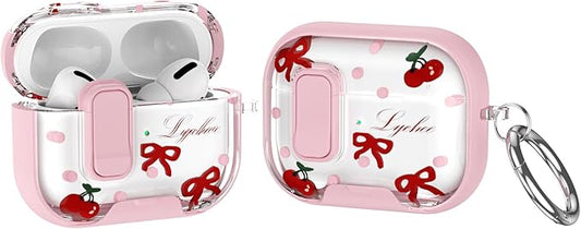 Trendy Case Compatible with AirPods Pro/Pro2,Shockproof Cover for Pro 2nd/1st Gen with 2-in-1 Phone Stand,Safety Lock Catch,Wireless Charging Keychain,Cute Bowknot Painted Gift for Girls Women