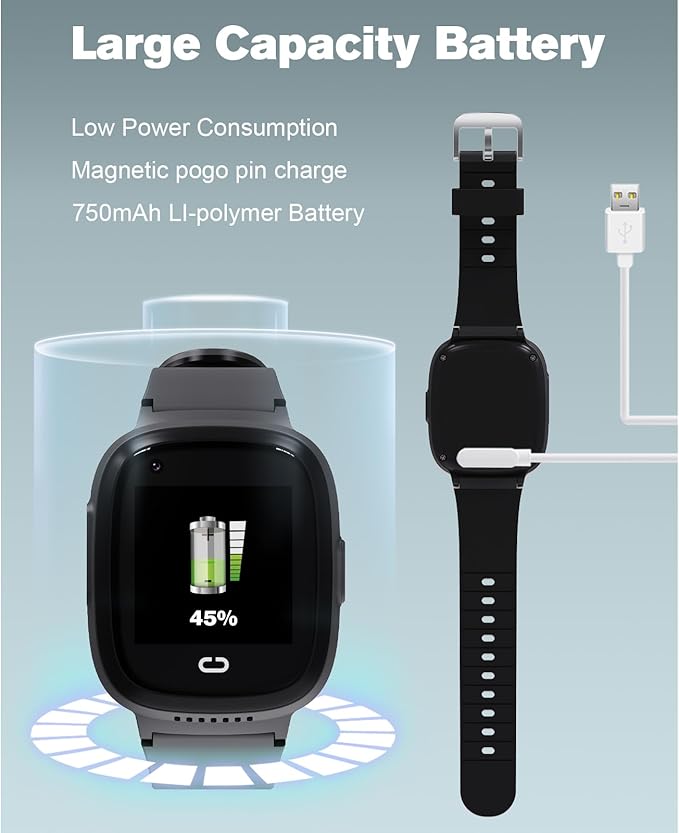 PTHTECHUS 4G Kids Smart Watch with SIM Card, Kids GPS Watch with Video Call Voice Chat WiFi/GPS/Call SOS Chat Bluetooth Camera Music Alarm Clock, Wrist Watch for 5-12 Girls Boys