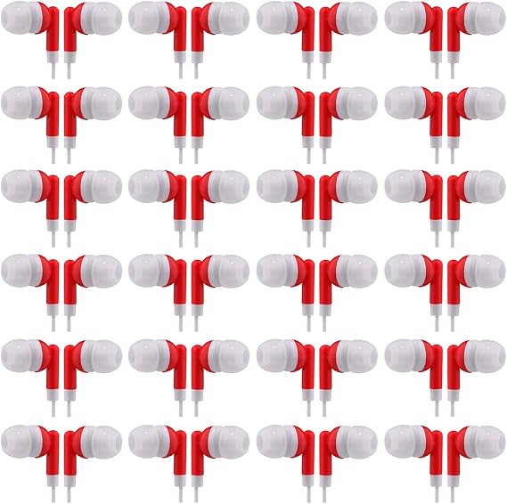 CN-Outlet Wholesale Bulk Eearbuds Headphones 100 Pack for Kids,Classroom,Labs,Students and Adults (Red)
