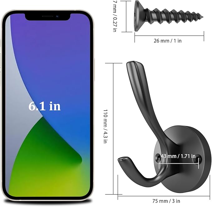 ZUONAI Black Towel Hook Black Towel Hooks for Bathrooms 2 Pack Coat Hook Wall Hook for Hanging and Hat Hooks Towel Hooks for Wall Hooks for Coats Heavy Duty Hook for Hanging Coats Bedroom