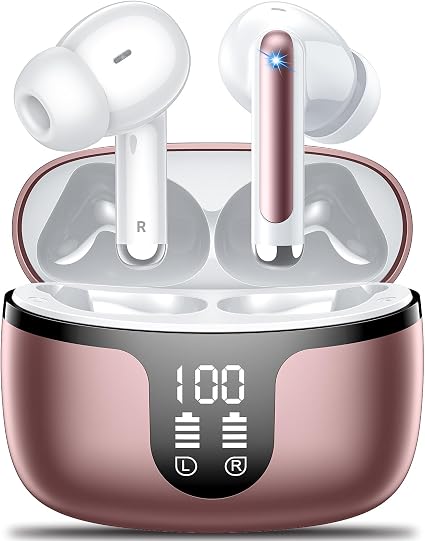 Wireless Earbuds, Bluetooth 5.4 ear buds with 4 ENC Noise Cancelling Mics, Bluetooth Earbuds with 48H Playtime, IPX7 Waterproof Workout earbuds, Rose headphones HiFi Sound LED Display for iOS Android