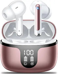 Wireless Earbuds, Bluetooth 5.4 ear buds with 4 ENC Noise Cancelling Mics, Bluetooth Earbuds with 48H Playtime, IPX7 Waterproof Workout earbuds, Rose headphones HiFi Sound LED Display for iOS Android