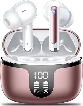 Wireless Earbuds, Bluetooth 5.4 ear buds with 4 ENC Noise Cancelling Mics, Bluetooth Earbuds with 48H Playtime, IPX7 Waterproof Workout earbuds, Rose headphones HiFi Sound LED Display for iOS Android