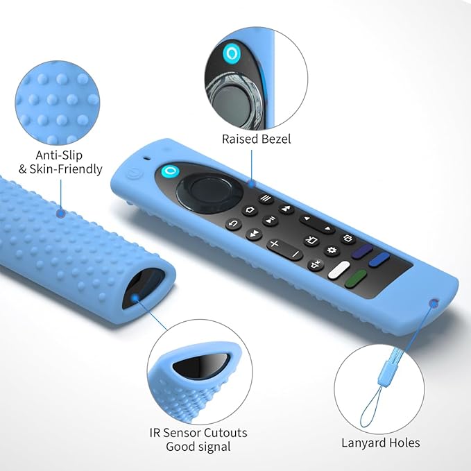 6.4 Inch Silicone Cover Compatible with Fire TV Stick 4K Max 2nd gen 2023 Remote Control,Silicone Case for Toshiba/Insignia Smart TV Remote,Anti-Slip Sleeve Cover with Lanyard(Glowblue+Blue)