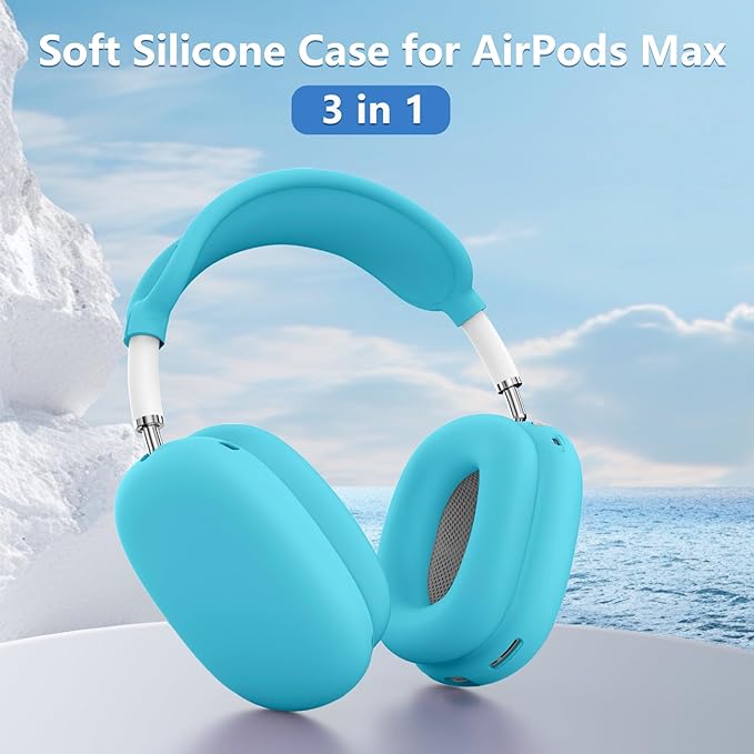 Silicone Case Cover for AirPods Max, Ear Pad Case Cover/Ear Cups Cover/Headband Cover for AirPods Max Headphones,Accessories Soft Silicone Protector for Apple AirPods Max New USB-C (2024) (Ocean Blue)
