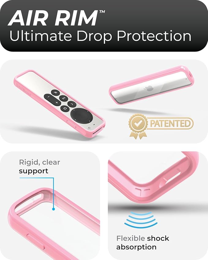 TotalMount Air Rim Case for Apple TV Remotes – Slim, Hybrid Apple TV Remote Case with Ultimate Drop Protection – Pink Perimeter Cover & Clear Back