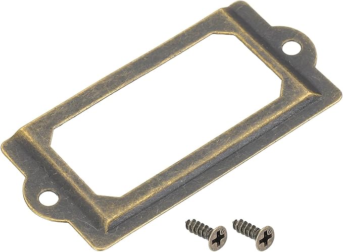 uxcell Metal Label Holders, 70x33mm 60pcs File Name Card Tag Label Holder Frame for Office Library Drawer Cabinet Shelves, Bronze Tone