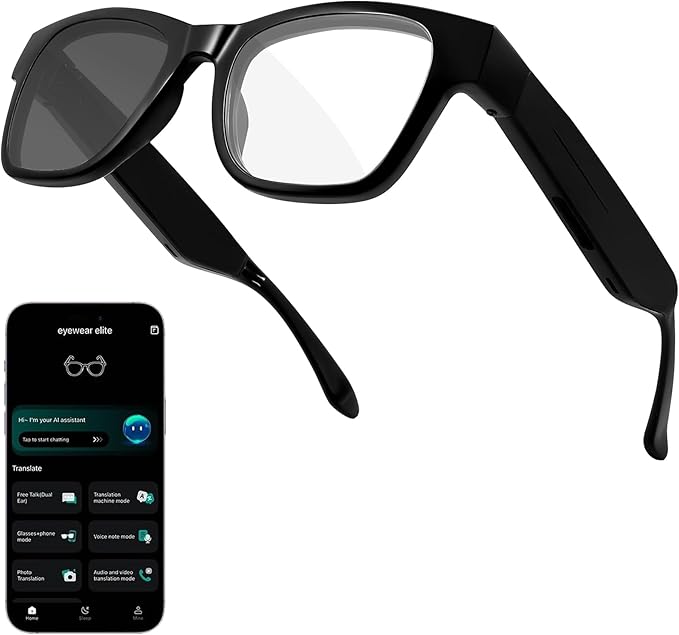 AI Smart Glasses for Men Women Powered by ChatGPT- 164 Languages Translation, Color-Change Lens w/UV & Blue Light Protection, Music &Calls w/Bluetooth 5.4, Al Vioce &Meeting Assistant, Black