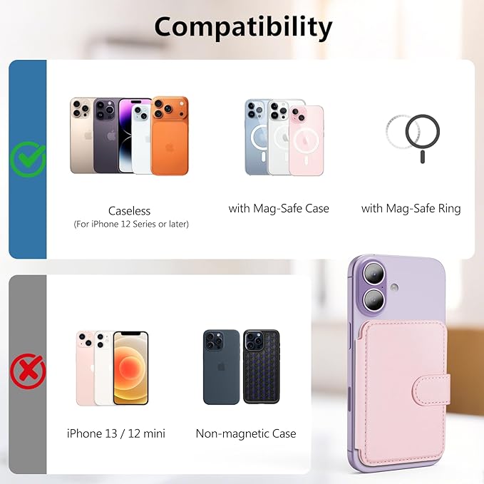 TopMade for Magsafe Wallet, Strongest Magnetic Card Holder for iPhone 17/16/15/14/13/12 Series, Slim Magnetic Phone Wallet, 4 Cards Holder, Vegan Leather, RFID Blocking, Open ID Window, Pink