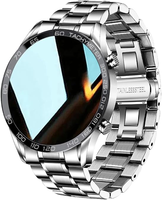 Men Smart Watch for Android iOS, Bluetooth Calls Voice Chat with Heart Rate/Sleep Monitor Fitness Tracker, 1.3" Full Touch Screen IP67 Waterproof Stainless Steel Activity Tracker for Men