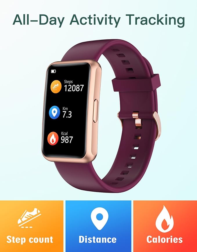 HUAKUA Fitness Tracker No Bluetooth No APP No Phone Needed, Fitness Watch for Men Women Parents IP68 Waterproof with Full Touch Screen Steps Calories Counter Sleep Tracker Alarm Clocks (Purple)