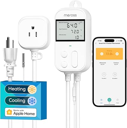 meross Smart Temperature Controller Work with Apple HomeKit, 15A 1800W