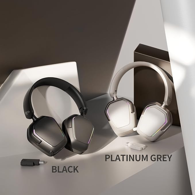 RK ROYAL KLUDGE G10 Gaming Headset with Microphone, Wireless/Bluetooth 5.3/Wired Gaming Headpones for PS5/4, Switch, PC, 40mm Dynamic Drivers, 7.1 Surround Sound, Platinum Grey