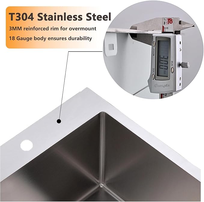 VESLA 15x20 Inch Bar Sink Drop In - Topmount 18 Gauge Stainless Steel Small Kitchen Sink, Single Bowl Brushed Finish for Laundry Wet Bar Prep RV Office Outdoor Yard Use with Bottom Grid & Drain