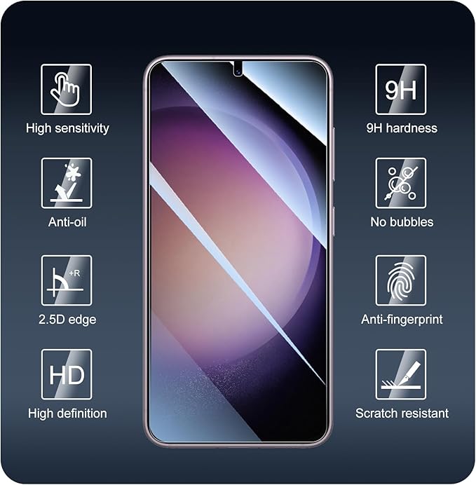 Screen Protector & Camera Lens Protector for Samsung Galaxy S23, HD Tempered Glass, High Light Transmittance, 9H Hardness 2.5D Curved Edges Anti-Scratch Impact-Protection Case-Friendly, 3-Pack Each