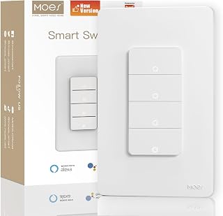 MOES WiFi Smart Light Switch 4 Gang, Neutral Required, White - Image 1