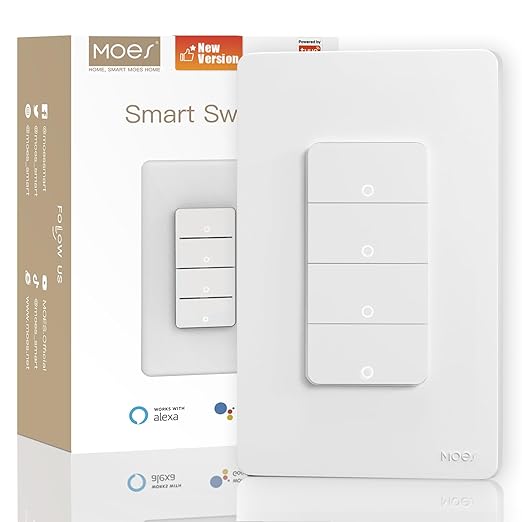 MOES WiFi Smart Light Switch 4 Gang, Neutral Required, White