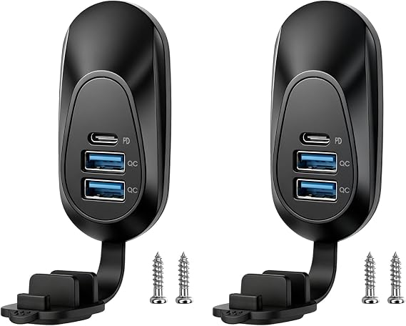 2PC 48W 12V USB Outlet Panel Wall Mount Type-C PD3.0 and Dual QC3.0 Quick Charge,12V/24V USB Charging Port Car Charger Socket with Waterproof Cover for RV Marine Boat Camper ATV Truck