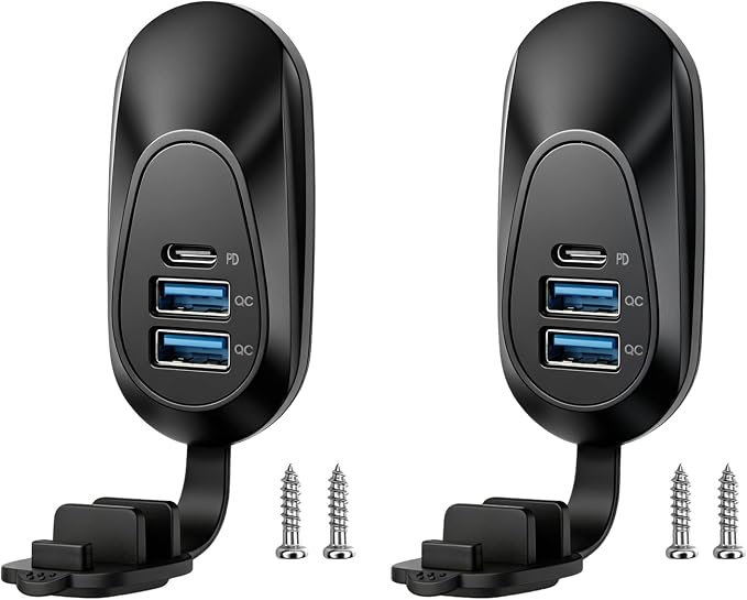 2PC 48W 12V USB Outlet Panel Wall Mount Type-C PD3.0 and Dual QC3.0 Quick Charge,12V/24V USB Charging Port Car Charger Socket with Waterproof Cover for RV Marine Boat Camper ATV Truck