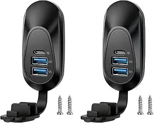 2PC 48W 12V USB Outlet Panel Wall Mount Type-C PD3.0 and Dual QC3.0 Quick Charge,12V/24V USB Charging Port Car Charger Socket with Waterproof Cover for RV Marine Boat Camper ATV Truck