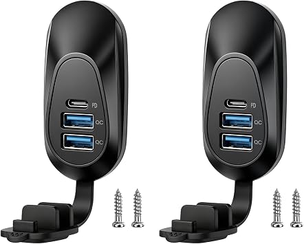 2PC 48W 12V USB Outlet Panel Wall Mount Type-C PD3.0 and Dual QC3.0 Quick Charge,12V/24V USB Charging Port Car Charger Socket with Waterproof Cover for RV Marine Boat Camper ATV Truck