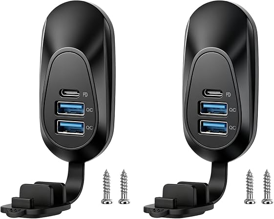 2PC 48W 12V USB Outlet Panel Wall Mount Type-C PD3.0 and Dual QC3.0 Quick Charge,12V/24V USB Charging Port Car Charger Socket with Waterproof Cover for RV Marine Boat Camper ATV Truck