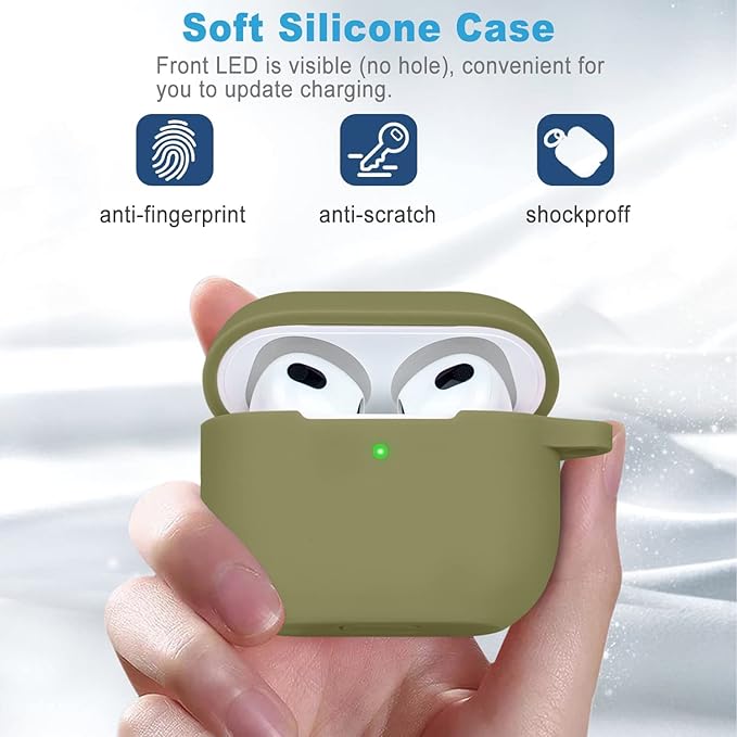 Silicone Compatible with AirPods 3 Case 2021, Gawnock Soft Case Compatible with AirPods 3rd Generation Cover for Women Girls with Keychain - Army Green