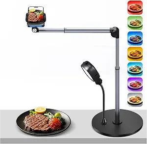 Overhead Phone Mount with RGB Light, Phone Holder for Content Creators, Flexible Articulating Arm Phone Mount for Desk for Live Streaming, Meeting, Cooking, Filming, Nail Techs - Perfect for Creators
