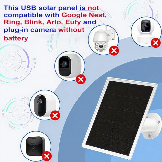 2 Packs Solar Panel for Ring Security Camera, Premium 5V USB Solar Panel Charger IP65 Waterproof, Compatible with Outdoor Rechargeable Battery Powered Cam, 9.8ft USB Cable, 360 Adjustable Bracket