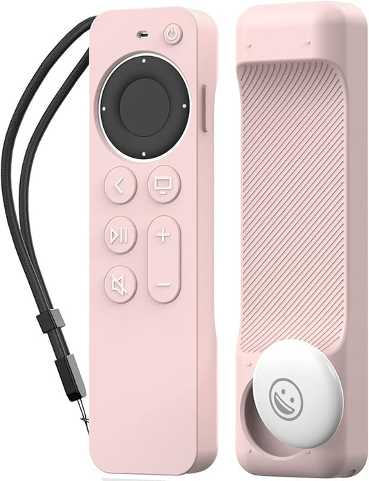AhaStyle Case Compatible with 2022 Apple TV 4K HD Siri Remote 3rd Generation [AirTag Holder Built in] All Around Cover Apple TV Remote/Siri Remote (2nd) and AirTag (Pink)