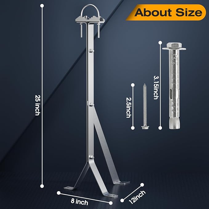 24 Inch Antenna Wall Mount Stainless Steel Stand Off Wall Mast Mount Clamps Windproof Antenna Mounting Bracket (24 inch)