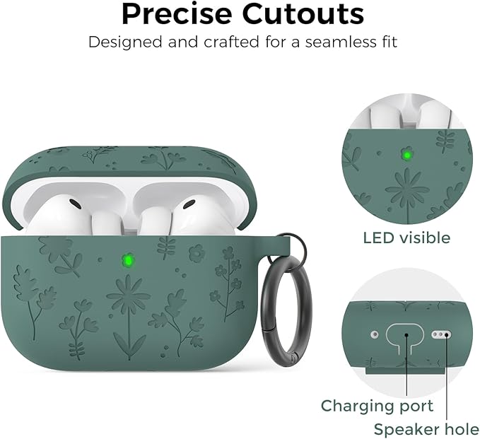 AhaStyle AirPods Pro 3 Case Cover (2025) Flower Engraved Cute Silicone AirPods Pro 3rd Generation Case Full Body Shockproof Cover Skin for Apple AirPods Pro 3rd Gen with Cleaning Kit for Women Girls