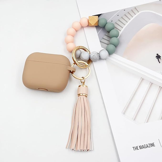 Compatible with AirPods Pro 3 Case Cover 2025, Silicone Protective Cover with Bracelet Keychain for Apple AirPods Pro 3rd Generation Wireless Earbuds (Milk Tea)
