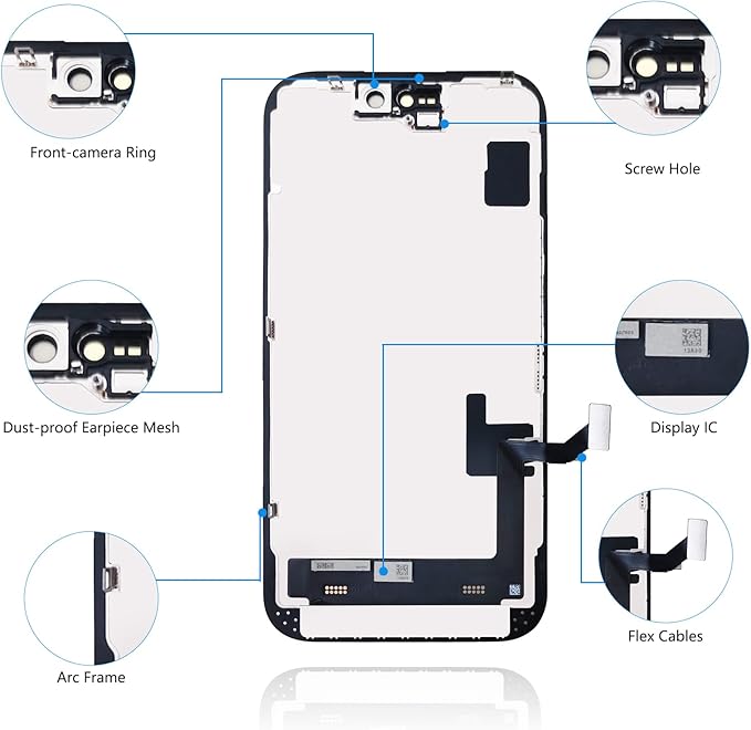 for iPhone 15 Screen Replacement Black 6.1 Inch, LCD Touch Digitizer Complete Display for A2846, A3089, A3092, A3090,with Waterproof Seal+Tempered Glass+Repair Tools