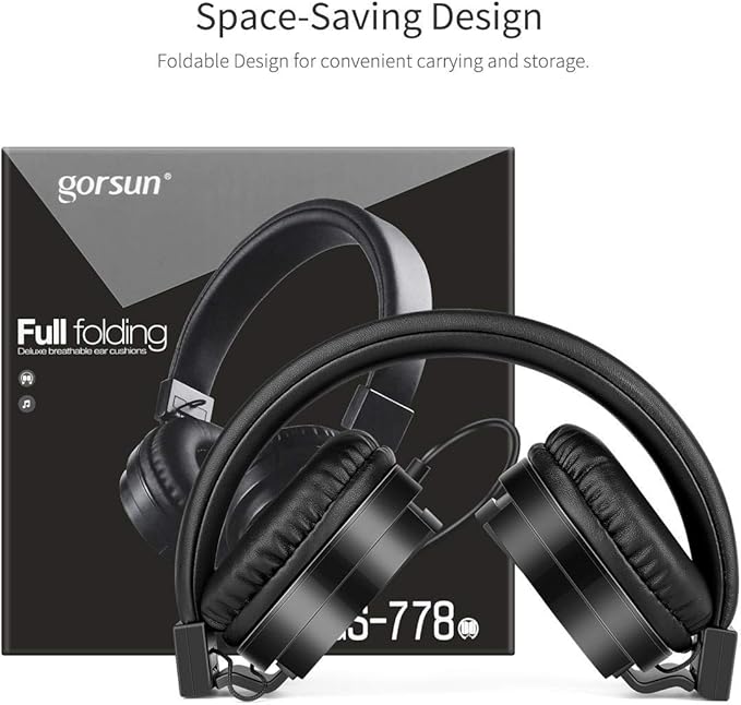 gorsun Kids Headphones, Lightweight Stereo Wired Toddler Headphones，Adjustable Headband Children's Headset for Smartphones Computer Pad Earphones(Black)