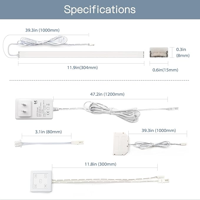 12'' Aluminum Under Cabinet LED Lights, 6-Pack Ultra-Slim Bars, Plug-in & Wired Touch Dimmer, Adjustable 2700K-6500K Color Temp, Seamless Linkable, Easy Install for Kitchen/Closet/Shelf