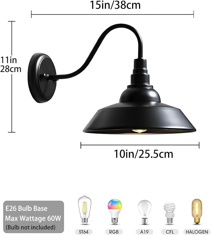 gooseneck barn Light Outdoor Farmhouse Black for Patio Porch Garden