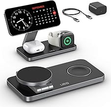 UEQ Foldable 3 in 1 Wireless Charging Station for Apple Magsafe Charger Stand,Fast Magnetic Wireless Charger Station for iPhone 17 Air 16 15 14 13 12 Series,Airpods Pro,Apple Watch Ultra (Pure Black) - Image 1