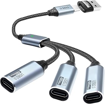 Duttek USB C Splitter 1 in 3 Out, USB C Hub with Type A to C Adapter, Type C Male to 3 Female Charging Cable Nylon Braided, 480Mbps Data Transfer, for Laptop, Phone Charging 0.8FT/25CM