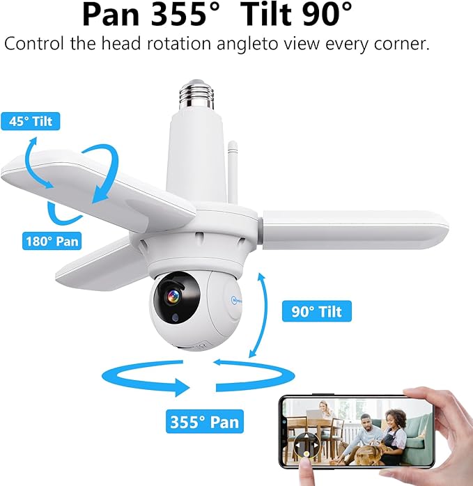 Wireless Security Camera Light Works with Alexa,Super Bright 30W 3000Lumens Garage Light with Wired Socket and 128g TFcard, WiFi 360 PTZ Smart AI Human Detection Cam,Two-Way Audio,Color Night Vision