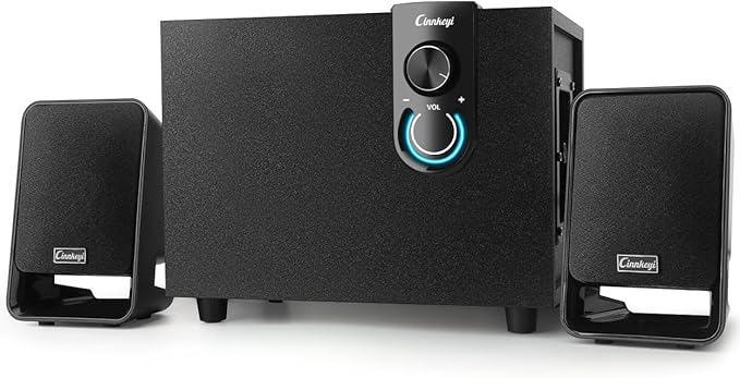 40W AC Powered Computer Speakers with Subwoofer, 2.1 Wooden PC Speaker with Subwoofer,4'' Woofer-Dual 3.5'' Satellites Speakers Woofer,Strong Bass,DSP Speakers with 3.5mm Inputs for PC/Laptop